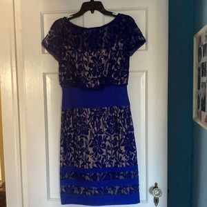 Tadashi Shoji Blie lace with nude lining dress